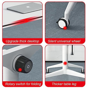 NeAFP Foldable Mobile Computer Table, 29.5" Tall, Locking Wheels, Steel Bases, Laminate Tops