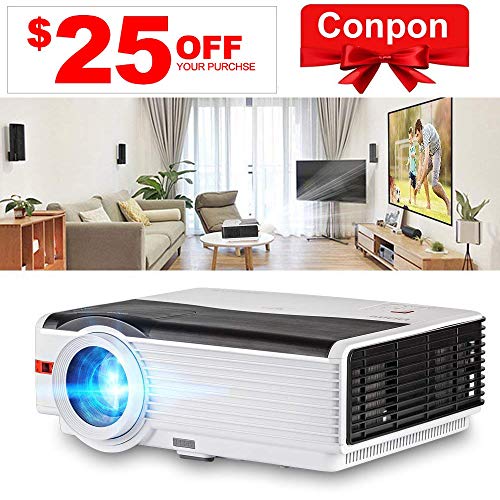HD Projector 4200 Luminous Efficiency with 200" Max Display 50,000-Hours Led Lamp Life, Mobile Portable Home Theater Projector Support 1080p HDMI, Movie Gaming TV Projector for Phone DVD Player USB
