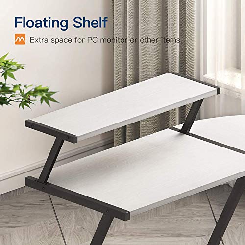 L Shaped Computer Desk Home Office Desk with Round with Large Monitor Stand Laptop Table for Home Office Workstation-White A