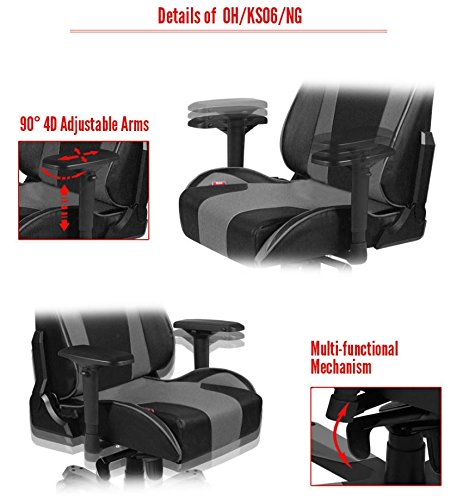DXRacer King series OH/KS06/NG Large size Seat Office Chair Gaming Ergonomic with - Included Head and Lumbar Support Pillows (Black/Gray)