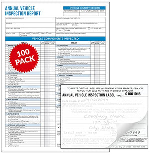 GotSafety - White Interior Inspection Label (5"x4"), with 3-Ply Carbonless- Annual Vehicle Inspection Report Form – X-Large Pack of 100 - Meet DOT Requirements 49 CFR 396 Vehicle Inspection
