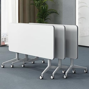 NeAFP Foldable Mobile Computer Table, 29.5" Tall, Locking Wheels, Steel Bases, Laminate Tops