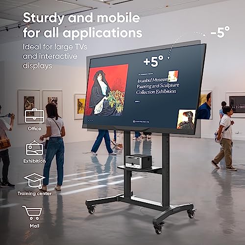 ONKRON Portable TV Stand on Wheels for 50-100 Inch Screens - Height Adjustable - Black