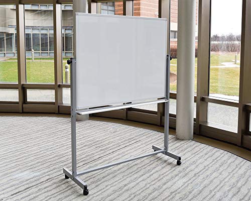 Luxor 48"W x 36"H Rolling Reversible Dry Erase Double-Sided Magnetic Whiteboard with Aluminum Frame and Marker Tray - Perfect for School, Classroom, Conference and Presentation