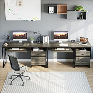 Bestier Office Desk with Drawers, 55 inch Industrial Computer Desk, Dark Gray Oak