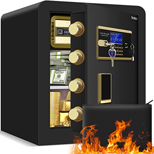 2.3 Cub Large Safe Box Fireproof Waterproof, Home Safe with Fireproof Document Bag, Built in Interior Cabinet Box, LED Light, LCD Screen and Removable Shelf, Fireproof Safe for Money Jewelry Documents Valuables (black)