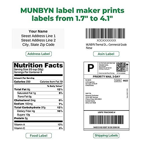 MUNBYN Label Printer with Pack of 500 Label Paper, Paper Holder, Thermal Printer for Barcodes-Labels Labeling, Compatible with UPS, FedEx, Amazon, Ebay, Etsy, Shopify,etc