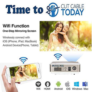 HD Wireless Projector WiFi Bluetooth Android 6.0 5000 Lumen WXGA 200" LCD LED (2018 Upgraded), Multimedia Home Theater Video Projector 1080P HDMI VGA USB TV Built-in Speaker Gaming Outdoor Movie