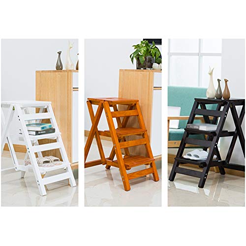 LUCEAE Folding Wooden 5-Step Stool with Non-Slip Treads, Portable High Chair - 34x59x87cm