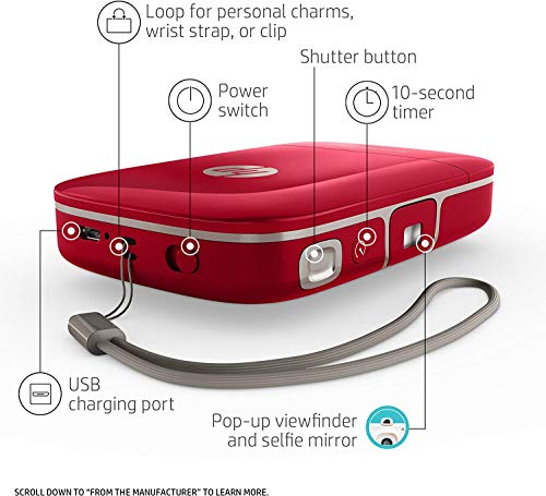 HP Sprocket 2-in-1 Portable Photo Printer & Instant Camera, print social media photos on 2x3" sticky-backed paper - Red (2FB98A)