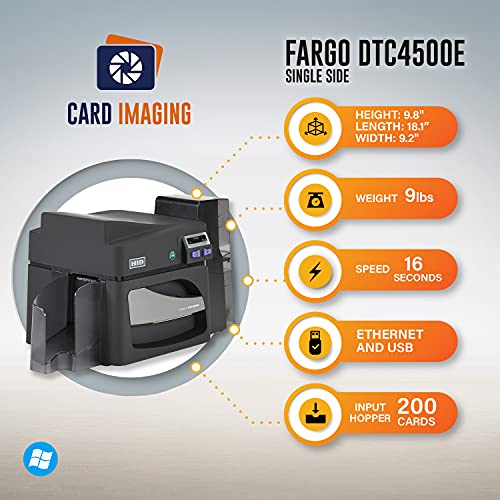 Fargo DTC4500e Single Side ID Card Printer & Supplies Package with Card Imaging Software