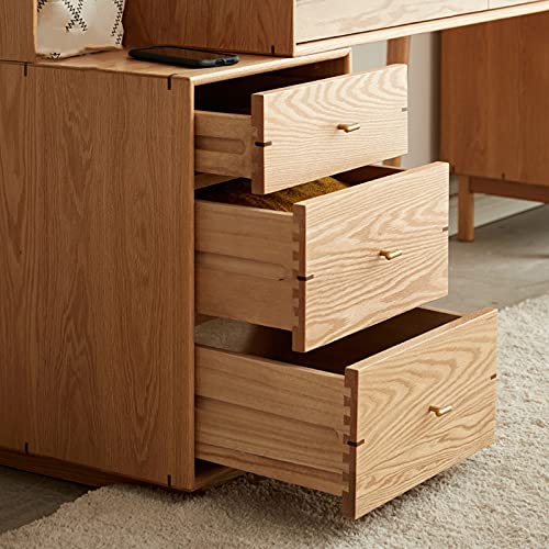 XIANGGUI 1983 Computer Table with Bookshelf and Drawers - Modern Oak Desk for Home Office and Study Room