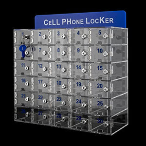 HaroldDol Cell Phone Locker with Charging Slot, Acrylic Storage Cabinet (30 Slots)