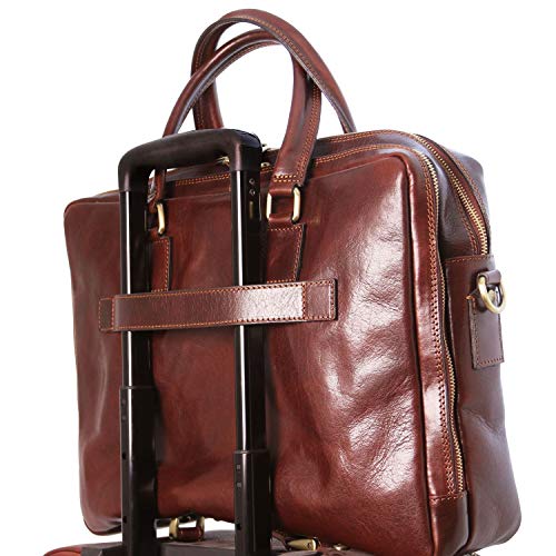 Tuscany Leather Urbino Leather laptop briefcase 2 compartments with front pocket - TL141894 (Dark Brown)