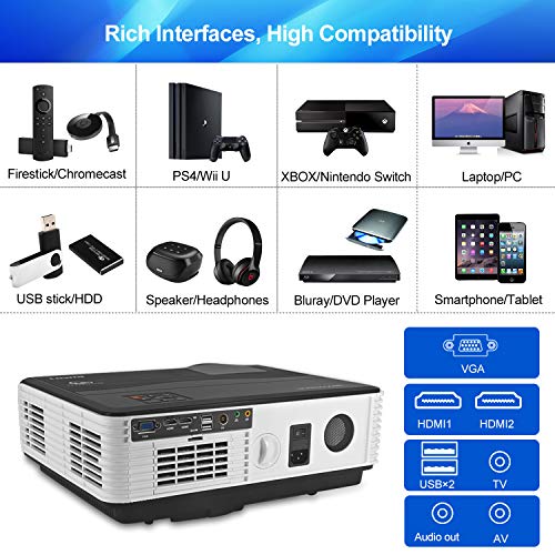 Smart LED Wifi Bluetooth Projector Movie Gaming TV 2020 Support 1080P Full HD Airplay Ceiling 4200 Lumens High Resolution Wireless Android HDMI USB Built In Speakers for Home Theater System Outdoor
