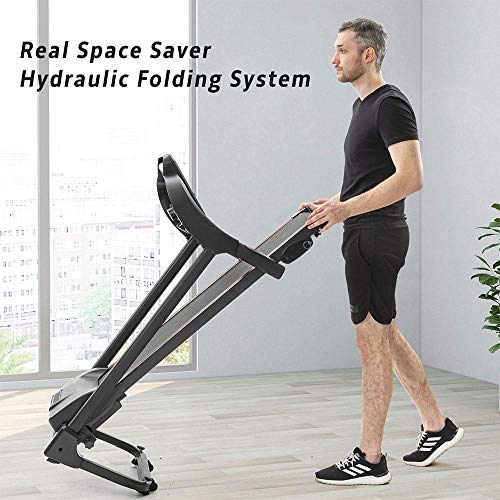 XLYAN Compact Easy Folding Treadmill Motorized Running Jogging Machine with Audio Speakers and Incline Adjuster Cardio Fitness Exercise Incline Home Save Space,Black
