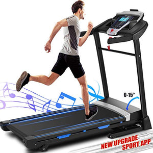 ANCHEER Treadmill, Folding Treadmill for Home with Automatic Incline, Bluetooth Speaker and LCD Display,3.25Hp Electric Fitness Treadmill Machine for Running Walking,300 LBS Max Weight, Easy Assembly