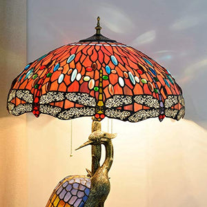 NINGZ Handmade Stained Glass Table Lamp 18" Tiffany Style Dark Red Crimson Dragonfly Desk Lamp