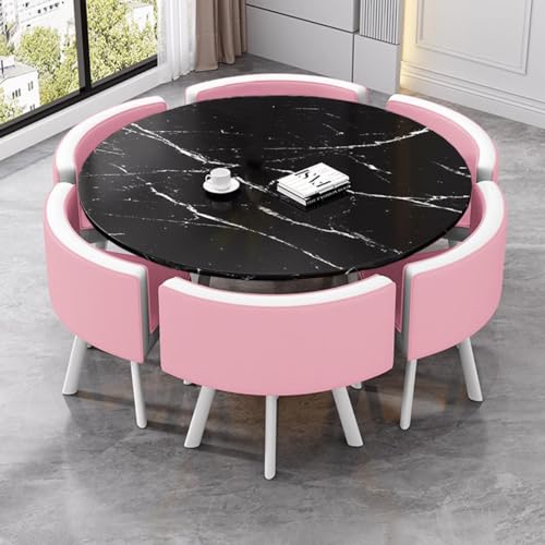 EpuzeR Round Dining Table Set for 6, Pink Color