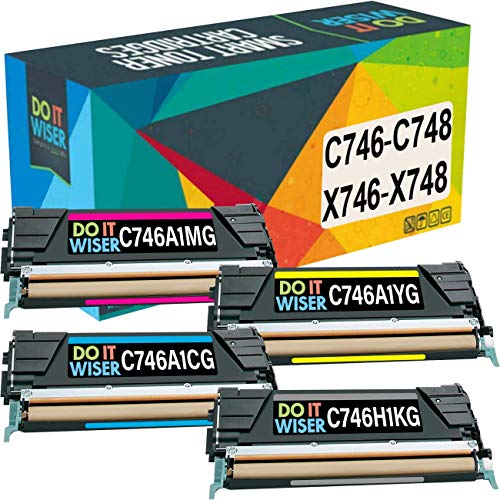 Do it Wiser Compatible Toner Cartridge Replacement for Lexmark X746de C746 C748 XS748de X748de C746dn C746H1KG (4 Pack)