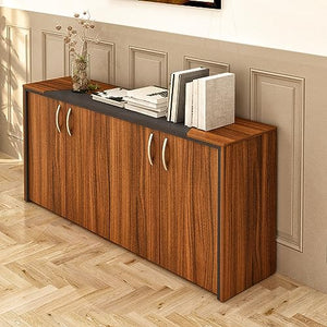 Casa Mare 71" Wood Home Office Furniture Set of 4pcs | Executive Desk w/Leather Pad & Lockable File Drawers | Storage Cabinet & Modern Coffee Table