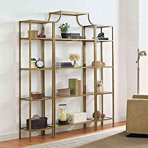 Crosley Furniture KF65004GL Aimee 3-Piece Etagere Bookcase Set - Gold and Glass