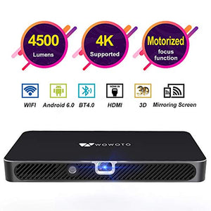 Mini Projector WOWOTO A8 Pro 200 ANSI Lumen Android 6.0 Support Full HD 1080P Smart Wi-Fi Projector 4200mAh battery 150"Image DLP Video Projector with BT4.0/HDMI/USB/Outdoor Projector for Home Theater
