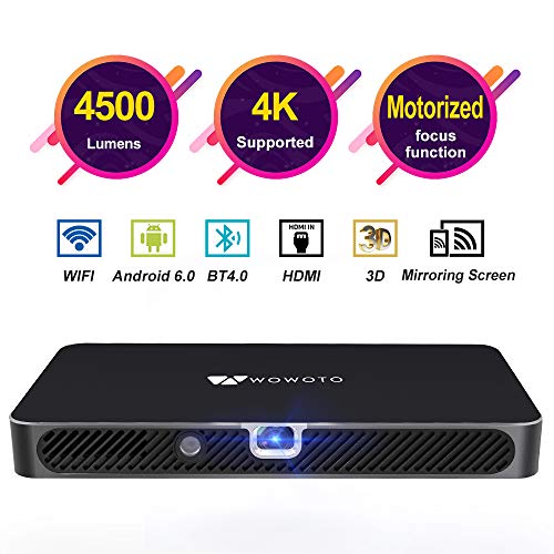 Mini Projector WOWOTO A8 Pro 200 ANSI Lumen Android 6.0 Support Full HD 1080P Smart Wi-Fi Projector 4200mAh battery 150"Image DLP Video Projector with BT4.0/HDMI/USB/Outdoor Projector for Home Theater