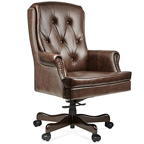 Halter HAL-070 Executive Grain Cow Leather Office Chair, Home & Office Computer Desk CEO Chair, Metal Base w/Wood Caps - Supports 500LBS 2 Pack