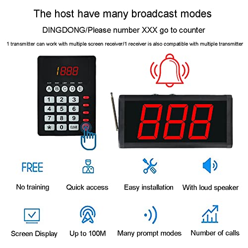 KOQICALL Wireless Queue Calling System with 3 Digits Display