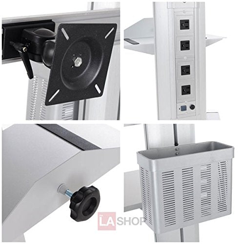 Dual Monitor Computer Printer PC Mobile Rolling Cart Workstation Gray