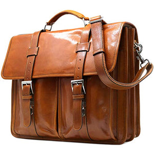 Floto Firenze Leather Buckle Strap Briefcase Bag - 2 Gusset … (Olive Honey Brown)