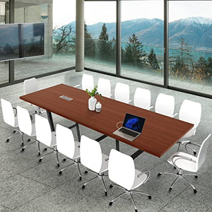 Ahliss Modern Conference Table with Cable Management Grommets - Wood Tabletop, Metal Frame & Legs - Mahogany, 12 Foot