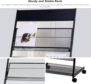 WEBERT Floor-Standing Magazine Rack with Wheels - Heavy Duty Portable Literature Stand