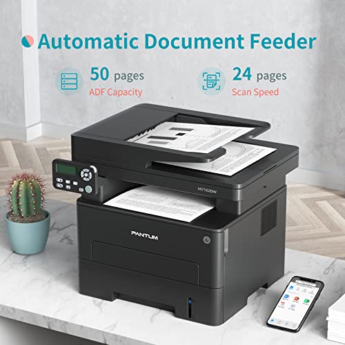 PANTUM M7102DW All in One Multifunction Laser Printer, Print Copy Scan, Black and White Monochrome Laser Printer with 50-Sheet ADF, Auto 2-Sided Printing, Connect with Wi-Fi, Network and USB