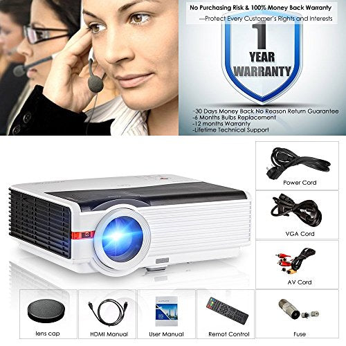 Video Projector WiFi Wireless 4200 Luminous LED LCD Dispaly Max 200", HD Smart Projectors WXGA Home Theater Support 1080p HDMI USB VGA AV iOS Android Miracast Airplay Built-in 10W Speaker