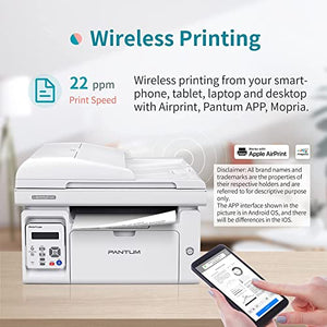 All in One Laser Printer Scanner Copier with Auto Document Feeder, Wireless Multifunction Black and White Laser Printer, Pantum M6552NW(W4G61A) White with PB-211 Toner