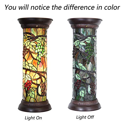 Bieye L10769 Grape Vine Tiffany Style Stained Glass Pedestal Floor Lamp - 28 inches Tall