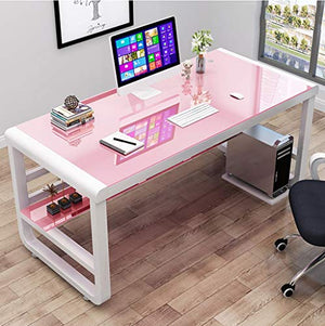 TOE Tempered Glass Surface Desk with Threading Hole Storage Stand Computer Laptop Desk Study Writing Desk Modern Workstation for Home Office (Color : Pink, Size : 31.4inch)
