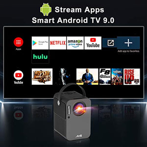 Artlii Play Smart Projector, Android TV 9.0 Portable Projector, WiFi Bluetooth Projector with Built-in Netflix, Disney+, Hulu, 1080p Support Projector, ±45°4D Keystone Correction, HiFi Stereo