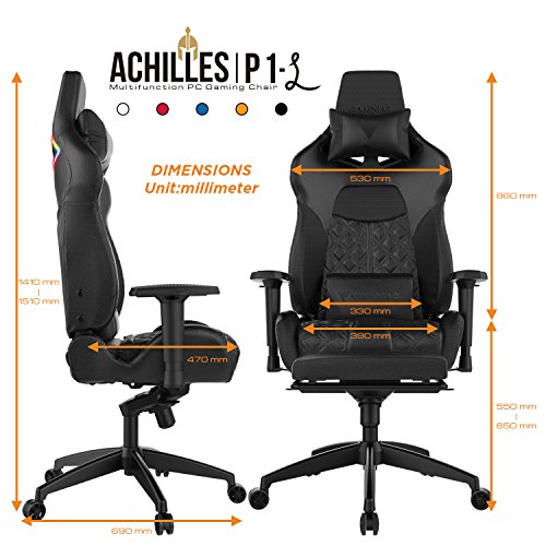 GAMDIAS Multi-Color RGB Gaming Chair High Back with Footrest Adjusting Headrest and Lumbar Support, Black (Achilles P1 Black/Black)
