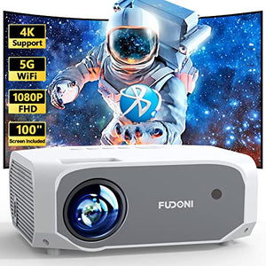 FUDONI 5G WiFi Bluetooth Projector 12000L Native 1080P 4k Supported with Screen - Home Theater for iOS/Android/TV Stick/Laptop