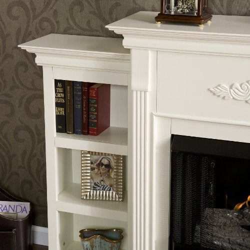 Southern Enterprises SEI Tennyson Gel Fuel Fireplace with Bookcases, Ivory
