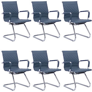 BESTANO Office Guest Chairs Set of 6 - Navy PU Leather, Mid Back