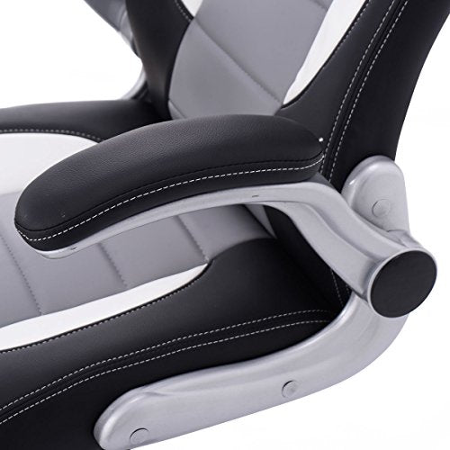 Giantex Pu Leather Executive Racing Style Bucket Seat Chair Sporty Office Desk Chair (Gray)