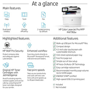 HP Laserjet Pro M479fdwC Wireless Color All-in-One Laser Printer for Business - Print Scan Copy Fax - 4.3" Touchscreen CGD, 28 ppm, 600x600 dpi, 8.5x14, Auto 2-Sided Printing, 50-Sheet ADF, Ethernet