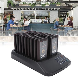 aqxreight Restaurant Pager System Wireless Social Distancing Pagers Matte Black Touch Screen 18 Pagers (US Plug)