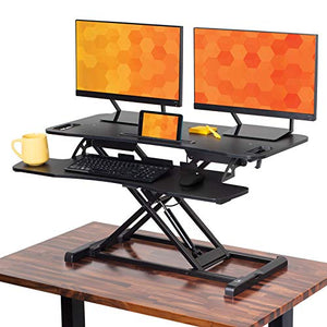 Flexpro Hero 37 Inch Standing Desk | 2 Level Standing Desk Converter with Keyboard Shelf and Monitor Riser | Large Dual Level Sit to Stand Workspace | Easily Sit or Stand in Seconds! (Black / 37")