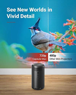 Anker Nebula Capsule Max, Pint-Sized Wi-Fi Mini Projector, 200 ANSI Lumen Portable Projector, 8W Speaker, Movie Projector, 100 Inch Picture, 4-Hour Video Playtime, Outdoor Projector (Renewed)