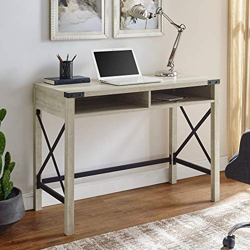 Walker Edison Rustic Modern Farmhouse Metal and Wood Laptop Computer Writing Desk Home Office Workstation - White Oak